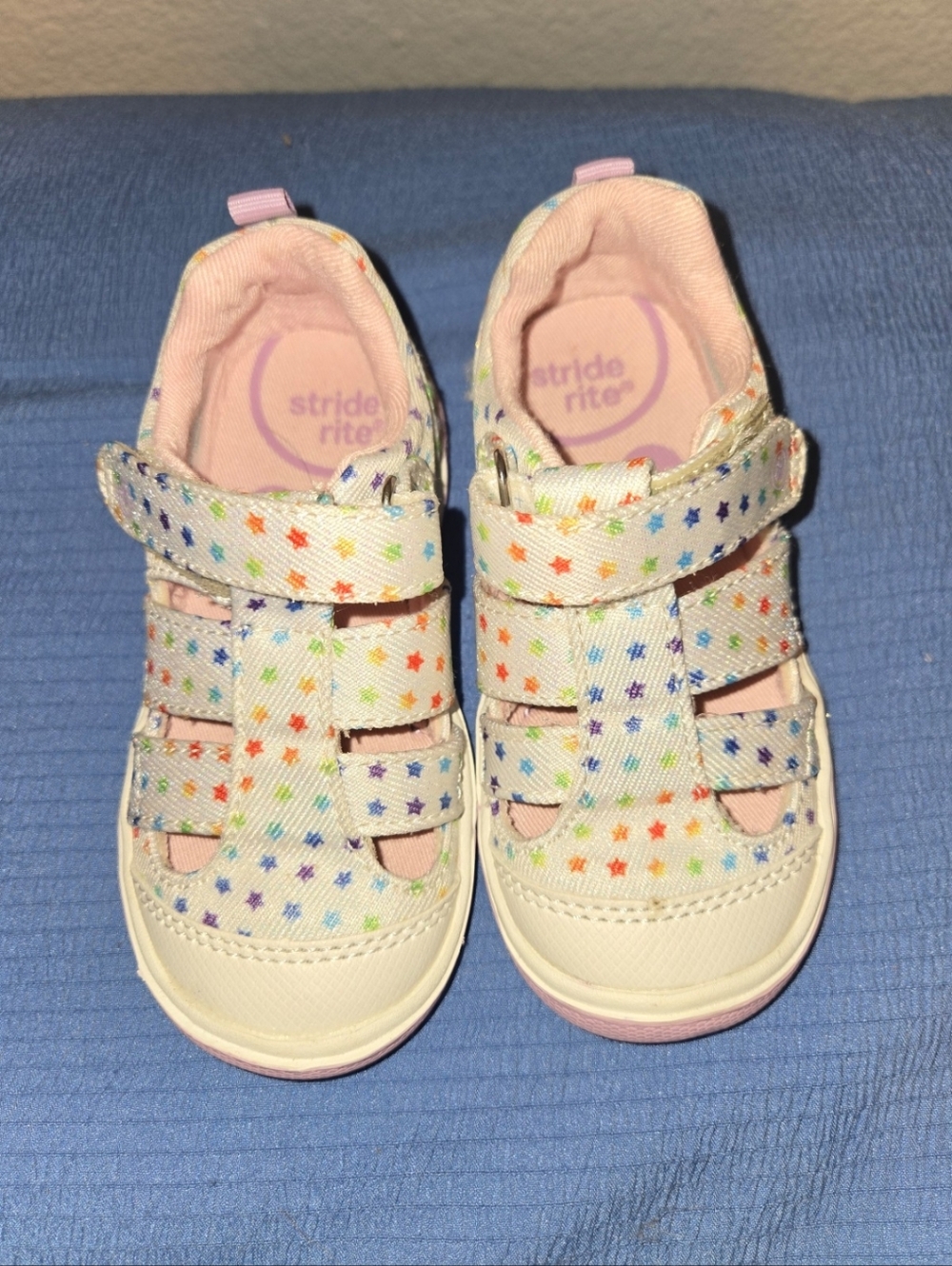 Stride Rite Kids' Canvas Star Sandals - Pink with Rainbow Stars